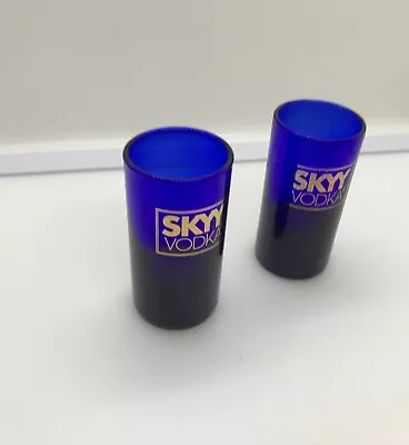 SKY Vodka Cobalt Blue With Gold Vintage Shot Glass Set/2 • $5