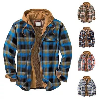 $28.77 • Buy Mens Warm Thick Shirt Jacket Quilted Lined Plaid Flannel Hooded Coat Sweatshirts