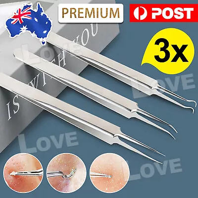 $5.35 • Buy 3x Curved Blackhead Acne Clip Needle Tweezers Pimple Popper Extractor Remover AU