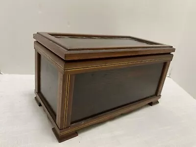 $55 • Buy Miniature Blanket Chest 10  Bracket Foot Line Inlay Wood Box Scalloped Skirt VTG