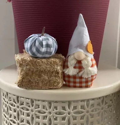 Mini Gnome Fall Decor With Pumpkin And Hay - New • $8