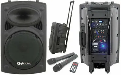QTX Sound 400W QR12PA Portable Trolley PA System 178.843 Twin Wireless Mics  • £289