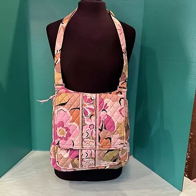 Vera Bradley Saddle Hipster Crossbody Bag Pink Green Golden Floral Print 11x11 • $12