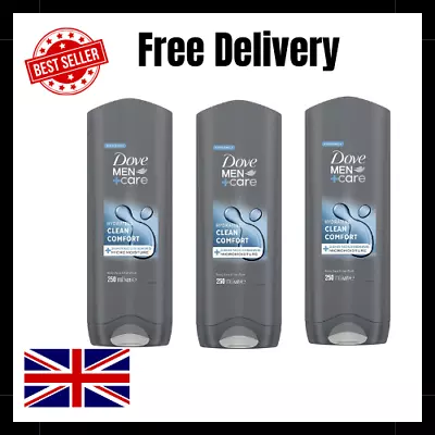 3 X 250ml Dove Men + Care Clean Comfort Body Wash Mens Shower Gel • £7.28