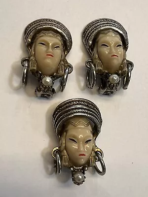 Vintage Chinese Asian Royalty Earrings & Brooch Set Har ? Selro ? • $78