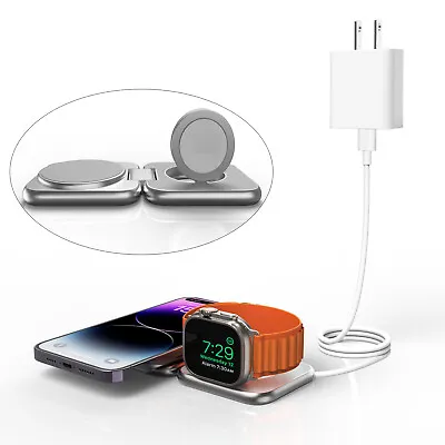 2In1 Foldable Magnetic Wireless Charger For IPhone 12 13 14 15 /iWatch /Airpords • £44.99