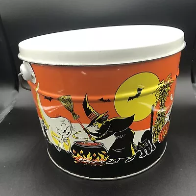 Vtg Metal Popcorn Tin Bertels Can Halloween Skeleton Witch Bat JOL Ghost Cat • $34.99