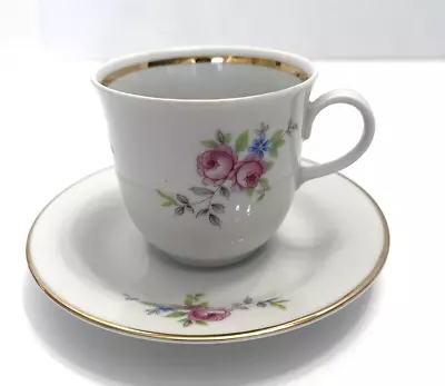 Vintage Expresso Teacup Saucer Demitasse Mini Cabbage Rose Floral Gold Trim # 3 • $17.82