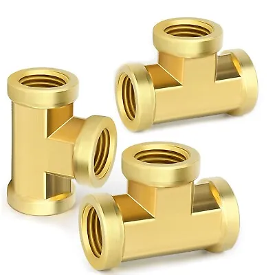 $19.89 • Buy 1/2 NPT Female Pipe EQUAL Tee 3 Way Brass Fitting Fuel Air Water Oil Gas (3PC)