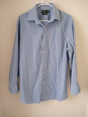 Lauren By Ralph Lauren Blue Stripe Mens Shirt Size 16 /Medium Slim Fit Non Iron • $15