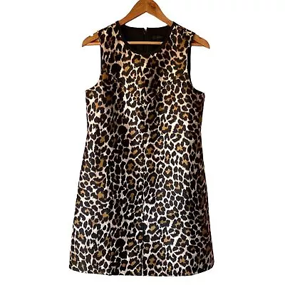 J. Crew Black Brown Leopard Animal Print Sleeveless Lined Shift Dress Size 6 • $17.99