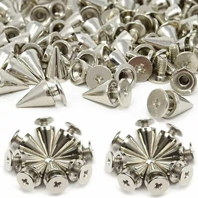 100/200Pcs DIY Punk Rock Silver Tone Cone Studs Spikes For Shoes Bags Decor • $10.99