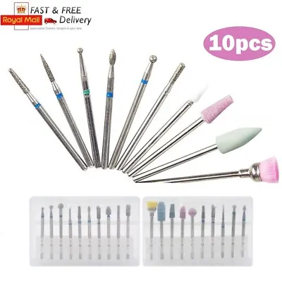 Nail Drill Bits Cuticle Manicure Machine Cutter Diamond File Gel Polish Kit Set • £5.29