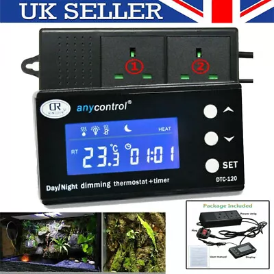 LCD Digital Reptile Thermostat Day & Night Dimming+Timer Aquarium Heat Tool New • £28.89