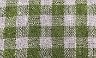 French Vintage Linen  Fabric Gingham Check Green Curtain Blind Upholstery • £2.99