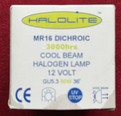 Halolite Mr16 Dichroic 50w Gu5.3 Cool Beam 3000hrs Halogen Lamp 12v Brand New • £9.99