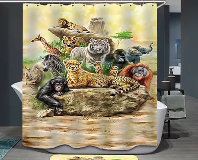 Jungle Animals Shower Curtain Wild Safari Tiger Lion Cheetah Monkey African • $24.98