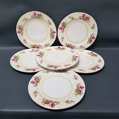 SIX VTG Union China JAPAN Dinner Plates Pink Purple Flowers Cream/White 10  • $12.50