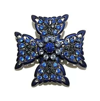 Vintage Large JOAN RIVERS Maltese Cross Blue Sapphire Crystal Enamel BROOCH Pin • $40.99