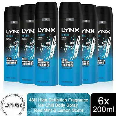 Lynx XL Ice Chill 48H Fresh Iced Mint & Lemon Scent Body Spray Deodorant6x200ml • £17.99