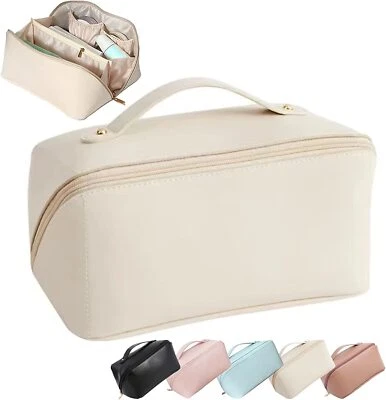 $16.99 • Buy Large Capacity Travel Cosmetic Bag Organizer Makeup With Brushes Slots Dividers