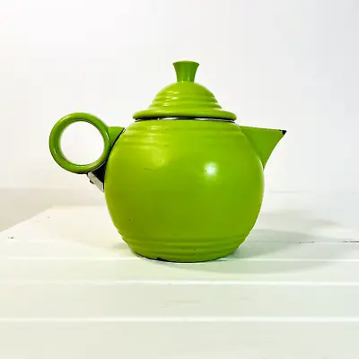 Vintage Fiesta Mcm Enamel On Steel Metal Chartreuse Green Tea Kettle Teapot • $38.50