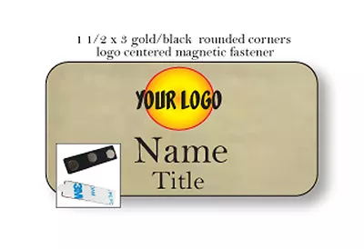 1 Gold Name Badge Color Logo Centered 2 Lines Of Imprint Magnet Fastener • $13.99