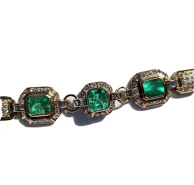 $31.08 • Buy Antique Mens Octogon Cut Emerald Diamond Tennis Bracelet 18K Yellow Gold 18.5Ct