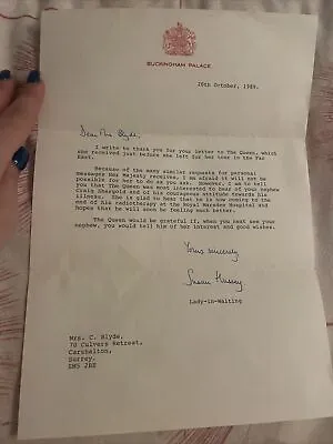 Letter Signed By Susan Hussey Lady-in-waiting To Queen Elizabeth Ii • £10