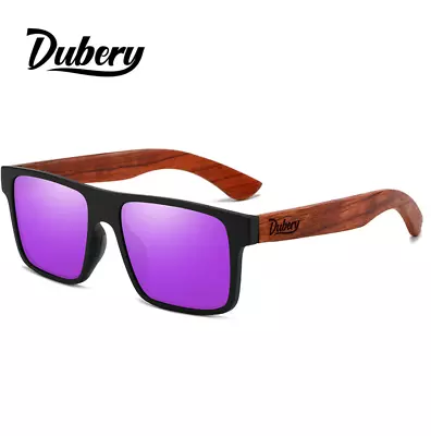 $33.50 • Buy DUBERY Zebra Wood Polarised Square Sunglasses Men Women Wooden Temple Glasses