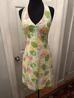 VTG Lilly Pulitzer Mod Floral Halter Dress Size 8 White Label • $20.08