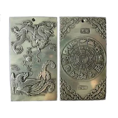 Old Chinese Tibet Dragon Phoenix Lucky Bullion Thanka Amulet Pendant Silver  • $8.92