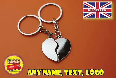 Personalised Keyrings Heart Shape Couples Keyrings Engraved Valentines Birthday • £4.99