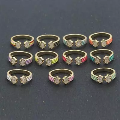 Dainty CZ Curvy Star Flake Colorful Enamel Gold Ring Tiny Micro Pave Casual Ring • $9.49