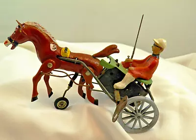 Vintage German Tin Wind-Up Arabian Sulky Race Horse & Jockey Working Runs Great • $50.95