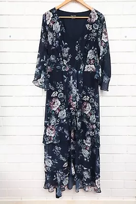 Women's City Chic Blue Floral Long Sleeve Maxi Dress Plus Size XS • $34.95