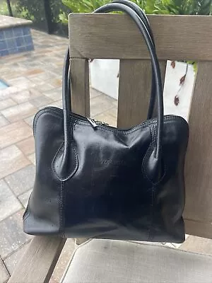 Vera Pelle Black Genuine Leather Satchel Handbag Shoulder Bag Made In Italy • $27
