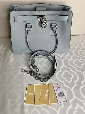 Michael Kors Hamilton Dusty Blue LG EW Satchel Purse Bag Excellent Condition • $74.99