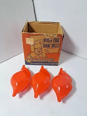 Vintage 1950s Red McKee Glasbake Deviled Crab Imperial Baking Shell Set Of 3 • $44.99