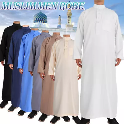 Men's Islamic Ramadan Jubba Kaftan Dishdash Arab Robe Thobe T Shirt Dress Tunic • £15.25