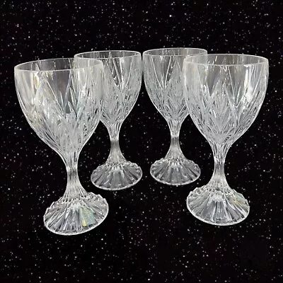 Mikasa Crystal Park Lane Ridge Vertical Cut Iced Tea Coffee Glasses Goblet Set 4 • $69