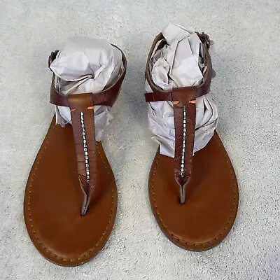American Eagle Outfitters Leather T-Strap Sandals Size 8 Brown Casual • $12.99