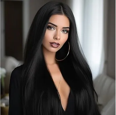 Long Straight Black High-density Fiber Wig For Women Cosplay None Lace Glueless  • $11.35