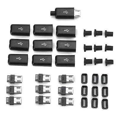 10PCS DIY Micro USB Male Plug Connectors Kit W/ Covers Black NEW K9 • $1.56