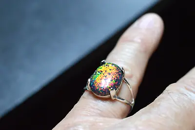 3.75 Aaaa Large Australian Black Opal Lab Created 925 Sterling Silver Ring6 • $59.99