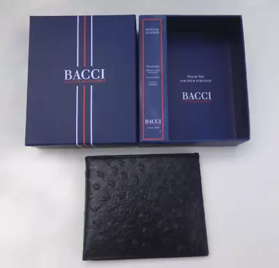 Bacci Mens Ostrich  Bifold Wallet Leather Black Embossed Gift Box Fathers Day • $16.99