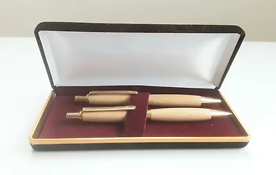 £22 • Buy Hand Made Wood Turned Pen & Pencil Set Gold Trim With Presentation Box