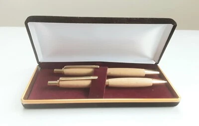 £22 • Buy Hand Made Wood Turned Pen & Pencil Set Gold Trim With Presentation Box