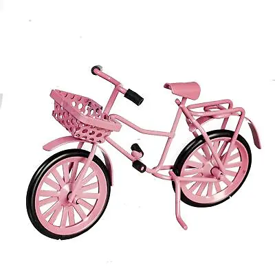 Dolls House Pink Bike Bicycle With Basket Miniature Garden Outdoor Accessory • £7.50