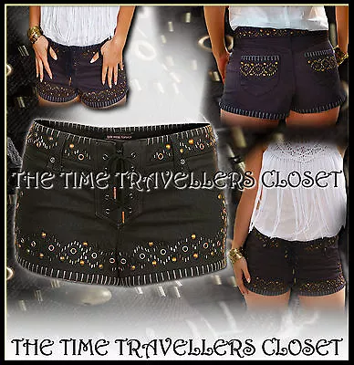£50 • Buy Bnwt Kate Moss Topshop Charcoal Stud Embellished Denim Shorts Hot Pants Uk 8 36 